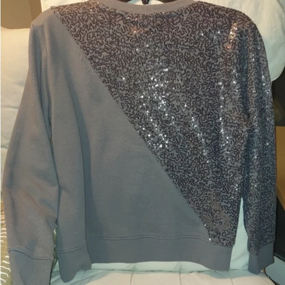 DKNY designer sequin embellished keyhole sweatshirt top - Picture 5 of 6